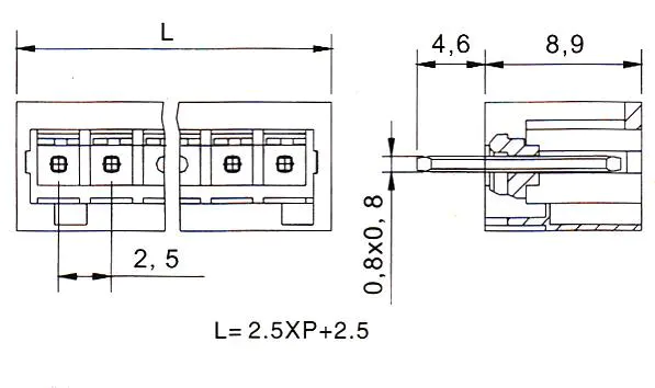 KLS2-MPV-2.50 2.50mm Solder pin holder (fail-safe)